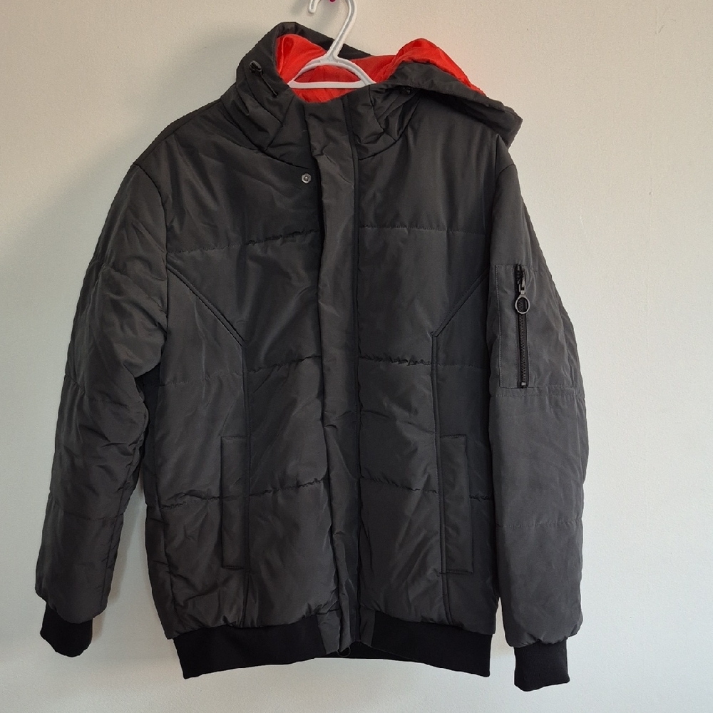 Stylish Black and Red Hooded Puffer Jacket